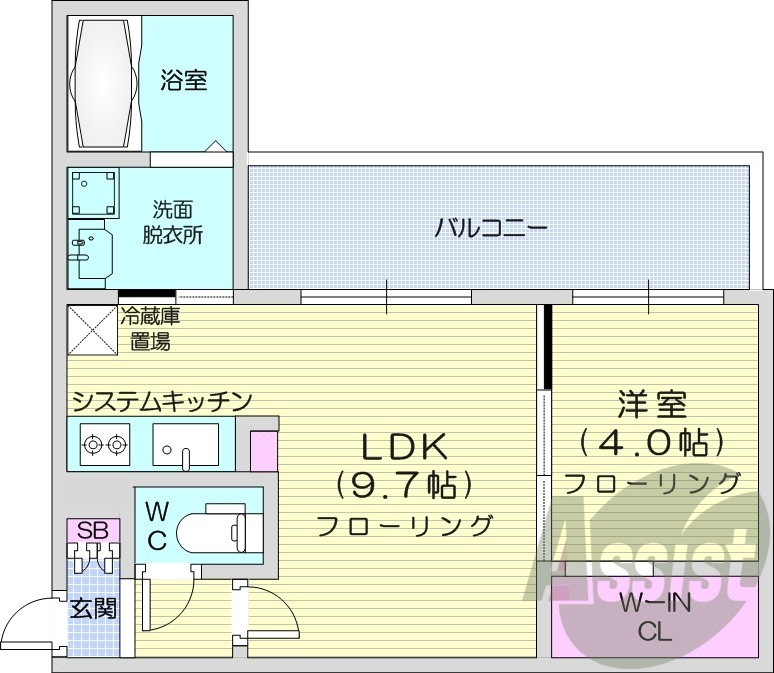 1ＬＤＫ、エアコン、都市ガス、システムキッチン