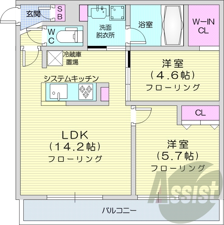 2ＬＤＫ、エアコン、都市ガス、システムキッチン