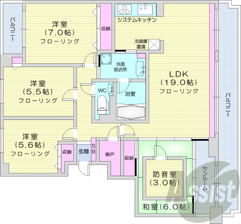 3LDK、防音室、灯油給湯、システムキッチン