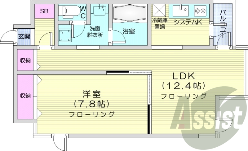 1LDK、都市ガス、エアコン、システムキッチン