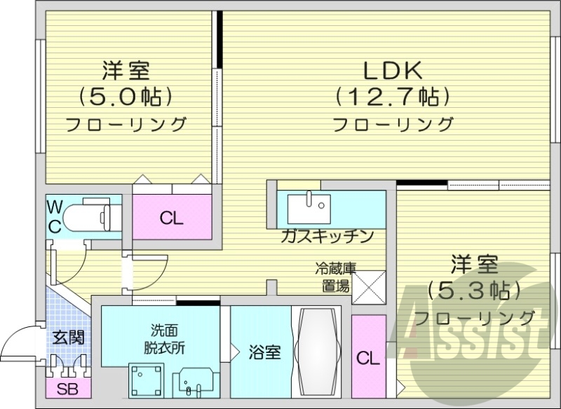 2LDK、灯油暖房、浴室乾燥機、ネット無料