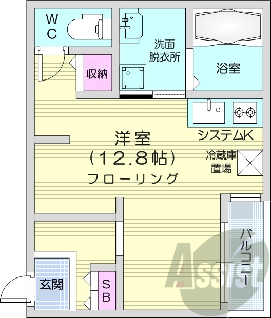 1K、エアコン、ネット無料、浴室乾燥、宅配BOX、バルコニー