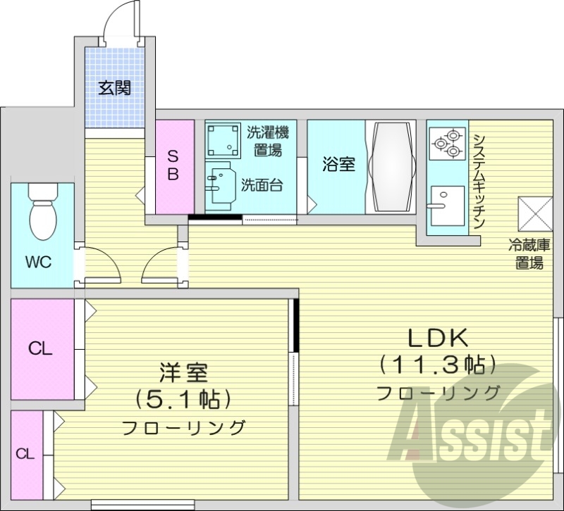 1LDK、オートロック、システムキッチン、インターホン