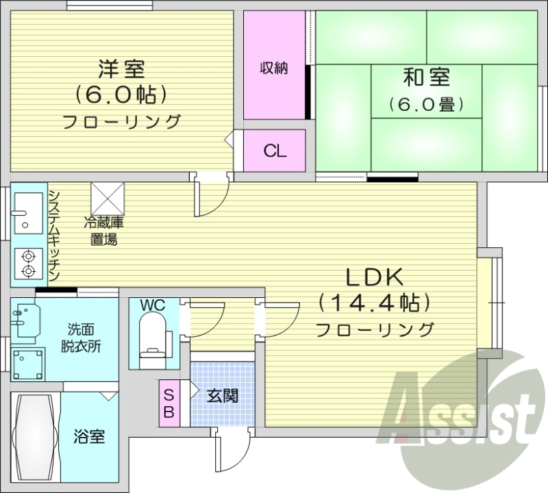 2LDK、灯油暖房、エアコン、独立洗面台