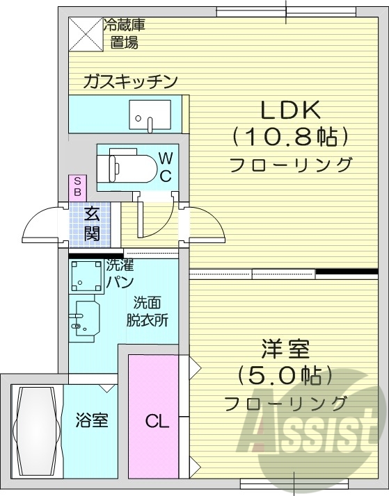 1LDK、灯油暖房、インターネット無料、バストイレ別