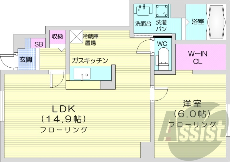 1LDK、カウンターキッチン、浴室乾燥機、追い焚き