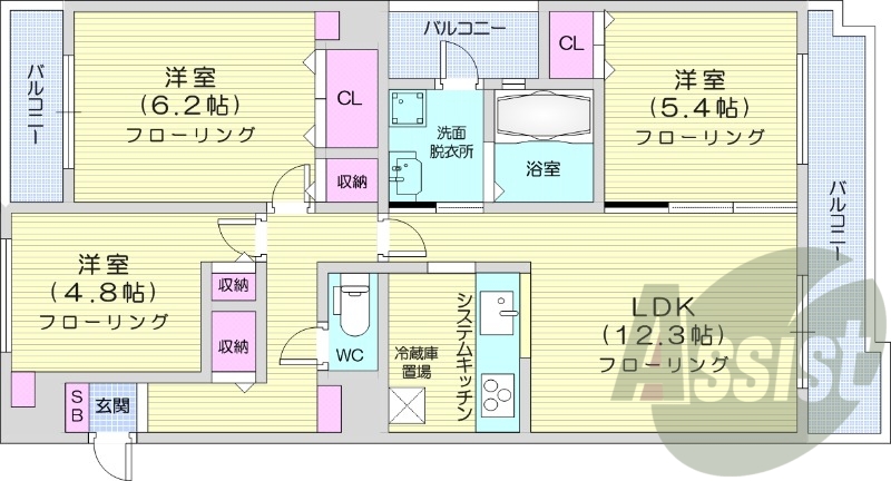 3LDK、追炊き、宅配ボックス、トランクルーム、