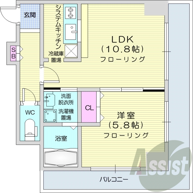 1LDK、角部屋、エアコン、灯油暖房、収納