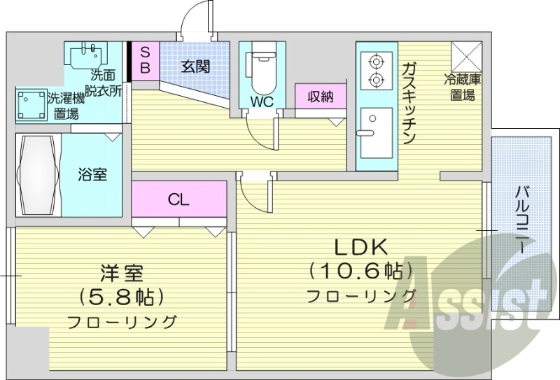 1LDK、収納、バストイレ別、洗面脱衣所、オートロック