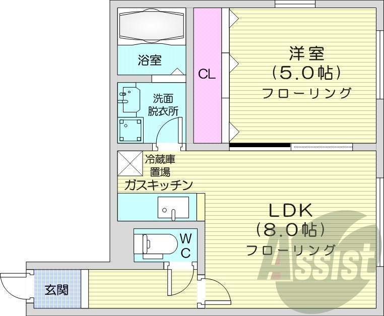 1LDK、オートロック、灯油FF暖房、独立洗面台