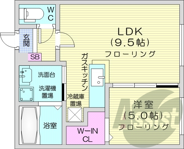 1LDK、エアコン、都市ガス、浴室乾燥機