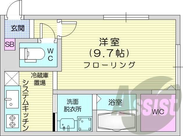 1K、都市ガス、エアコン、インターネット無料