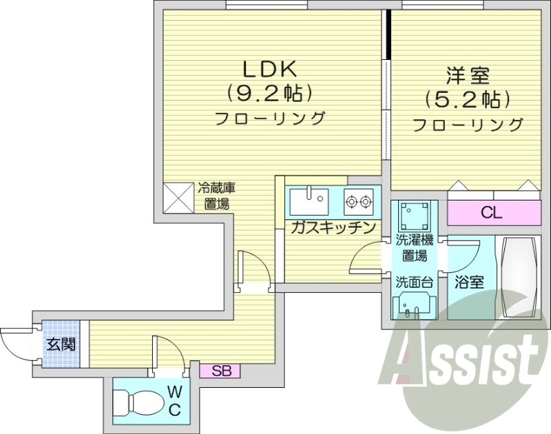 1DK、バス・トイレ別、独立洗面台、冷暖房