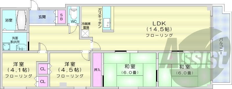 4LDK、都市ガス、灯油暖房、独立洗面台