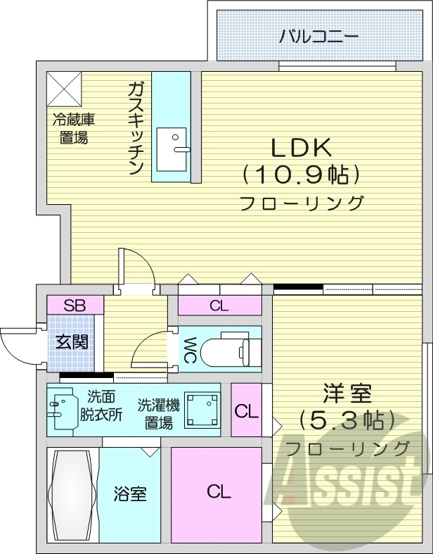 1LDK、都市ガス、ガス暖房、ネット無料、宅配BOX