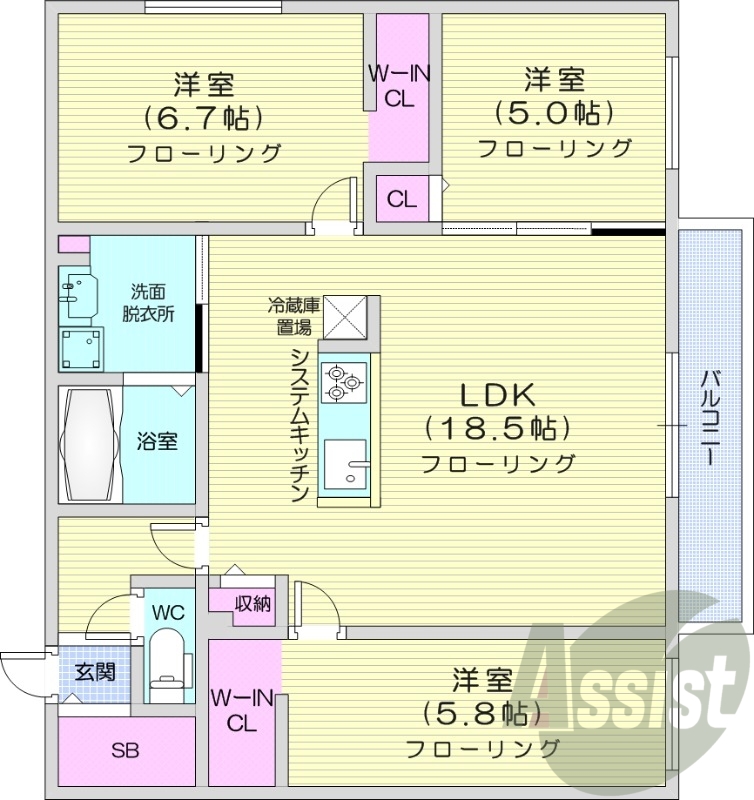3LDK、エアコン、都市ガス、ペット可