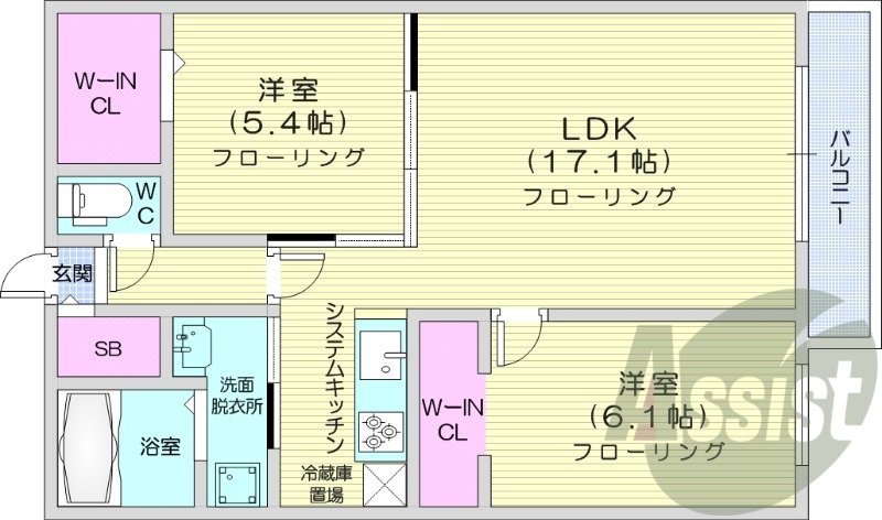 2LDK、エアコン、都市ガス、ペット可