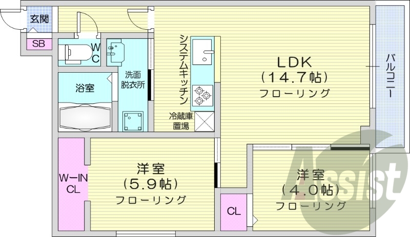 2LDK、エアコン、都市ガス、ペット可