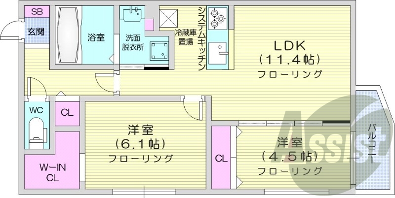2LDK、エアコン、都市ガス、ペット可