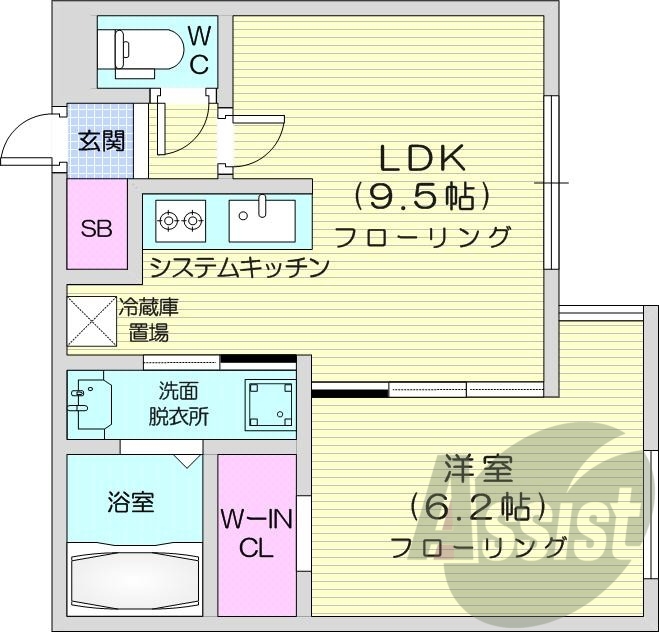 1LDK、エアコン、都市ガス、ペット可