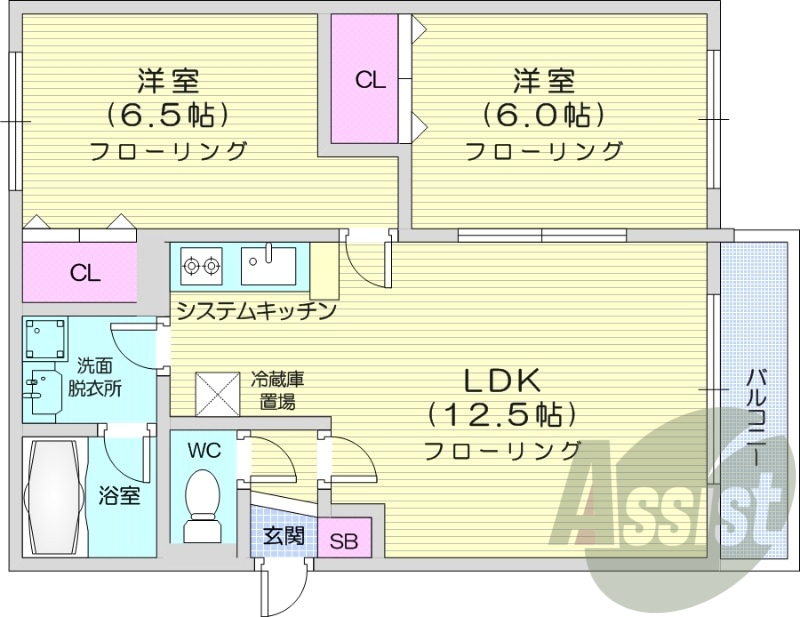 2LDK、灯油暖房、独立洗面台、システムキッチン