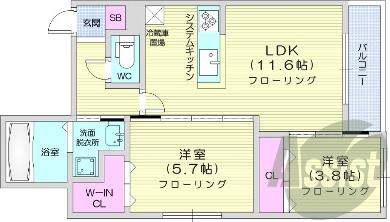 2ＬＤＫ、エアコン、都市ガス、ペット飼育可