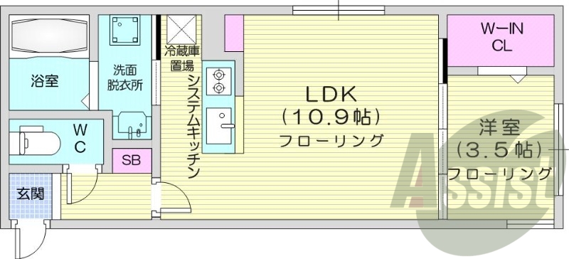 1ＬＤＫ、エアコン、都市ガス、ペット飼育可