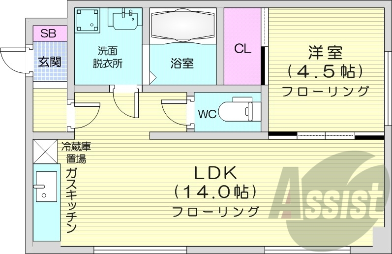 1LDK、エアコン、独立洗面台、ガスキッチン、独立洗面台、