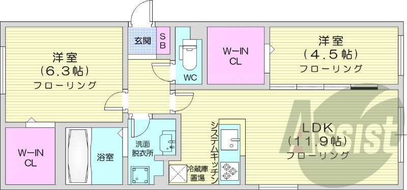 2ＬＤＫ、エアコン、ペット可、システムキッチン