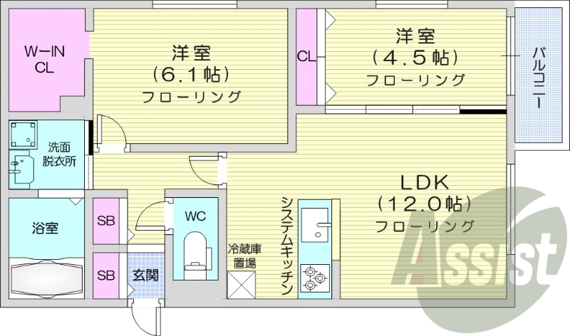 2LDK、エアコン、都市ガス、ペット可