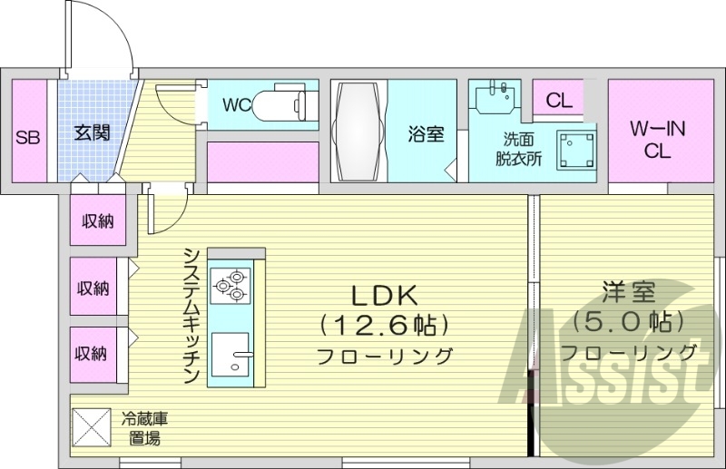 1LDK、エアコン、ペット可、システムキッチン