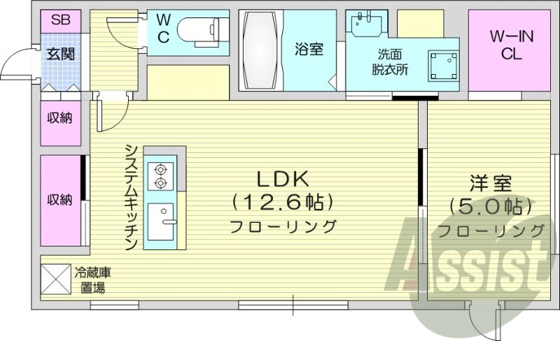 1LDK、エアコン、ペット可、システムキッチン