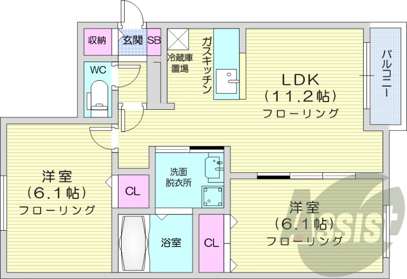 2LDK、灯油暖房、ネット無料、オートロック