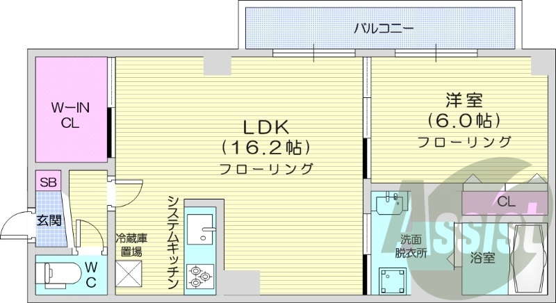 1LDK、オートロック、エアコン、システムキッチン