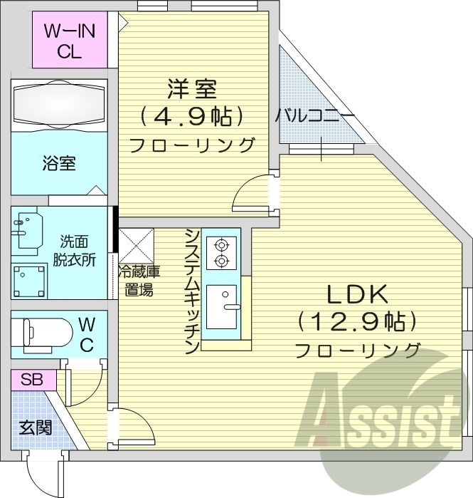 1LDK、エアコン、システムキッチン、都市ガス