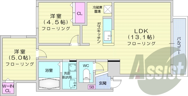 2LDK、エアコン、ロードヒーティング、追い焚き