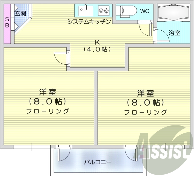 2K、エアコン、都市ガス、オートロック