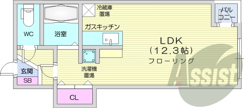 1K、エアコン、ネット無料、シャワートイレ