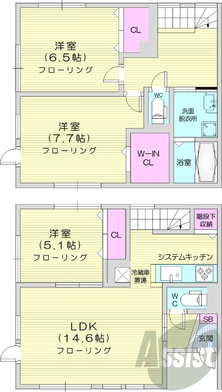 3LDK、エアコン、追い焚き、システムキッチン
