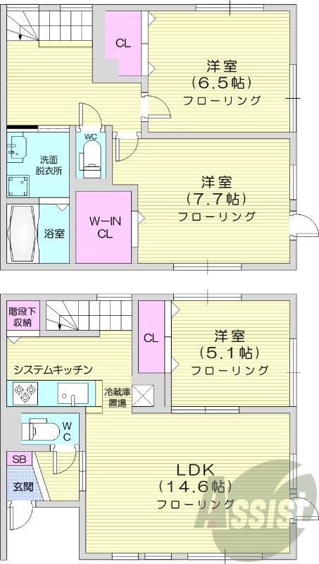 3LDK、エアコン、追い焚き、システムキッチン