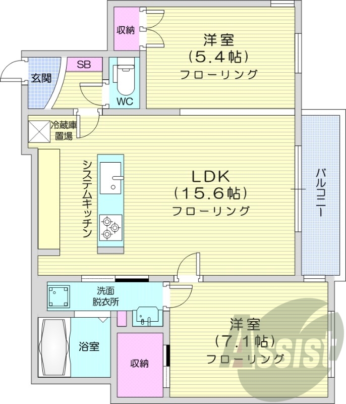 2LDK、都市ガス、エコジョーズ、ネット使用料無料