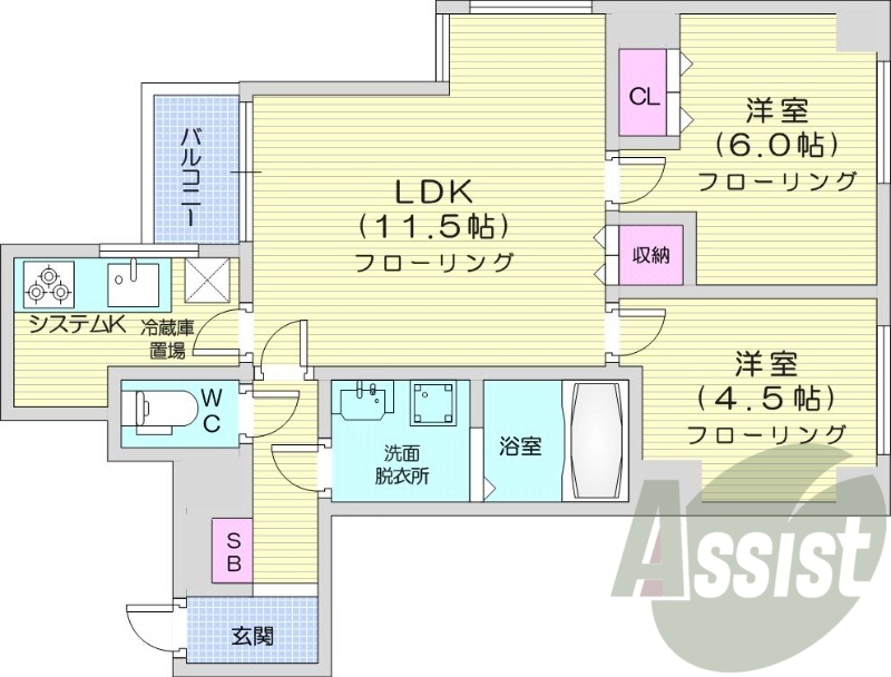 2LDK、エアコン、オートロック、独立洗面台