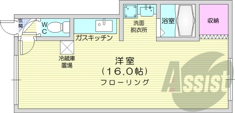 1R、シャンプードレッサー、ガスキッチン