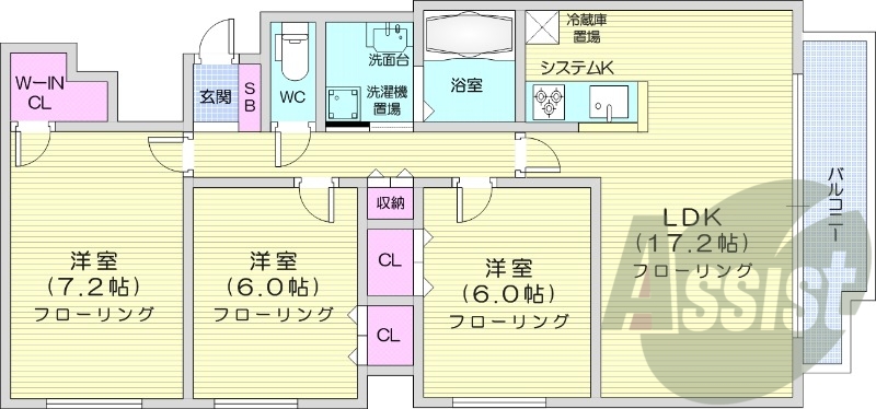 3LDK、システムキッチン、ペット可、灯油暖房