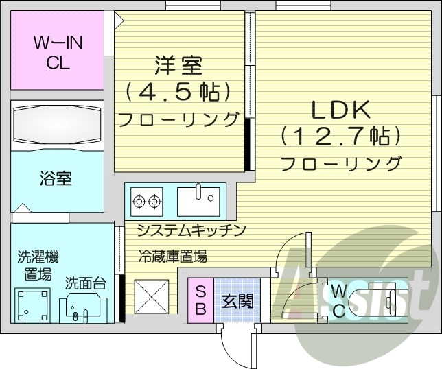 １LDK、エアコン、ウォークインクローゼット、ネット無料
