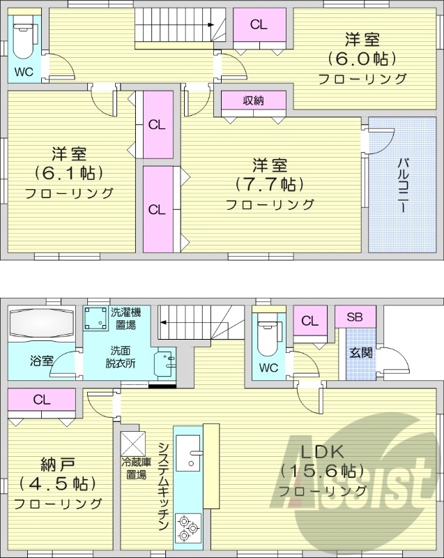 3SLDK、無料駐車場、システムキッチン