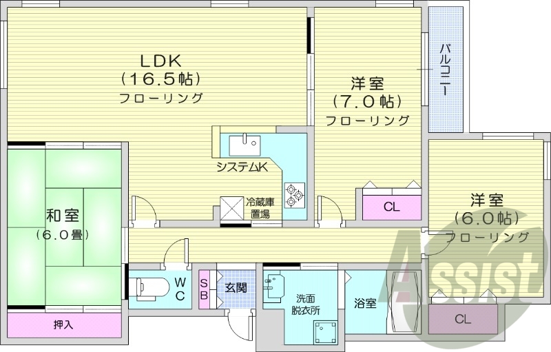 3LDK、システムキッチン、灯油暖房、バストイレ別
