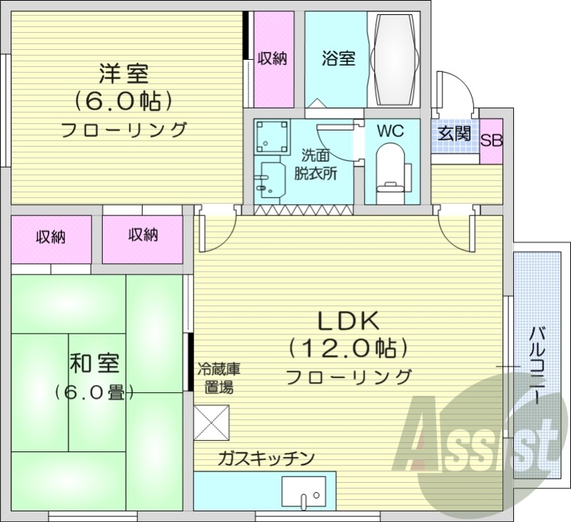 2LDK、独立洗面台、灯油ボイラー、バストイレ別