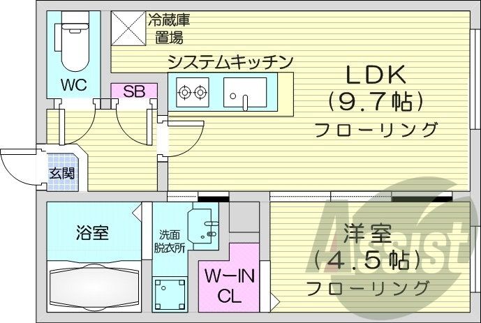 1LDK、システムキッチン、エアコン、オートロック