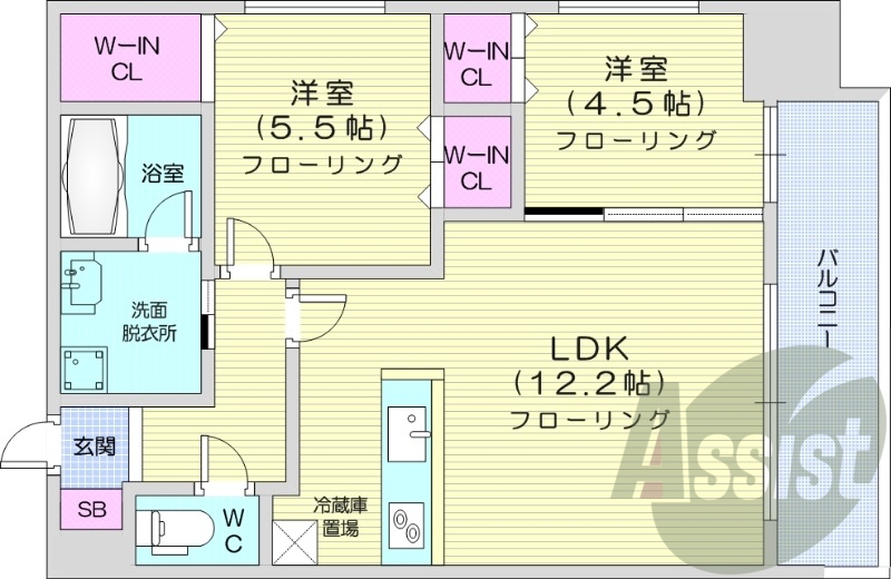 2LDK、エアコン、ペット可、オートロック、